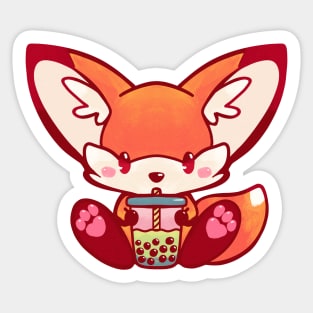 Fox bubble tea kawaii cute adorable chibi hand painted Sticker